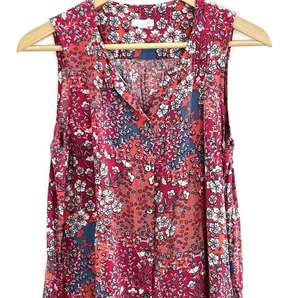 J.Jill Dress Size Medium Floral Button Front V-Neck Sleeveless Cottagecore - Picture 3 of 11